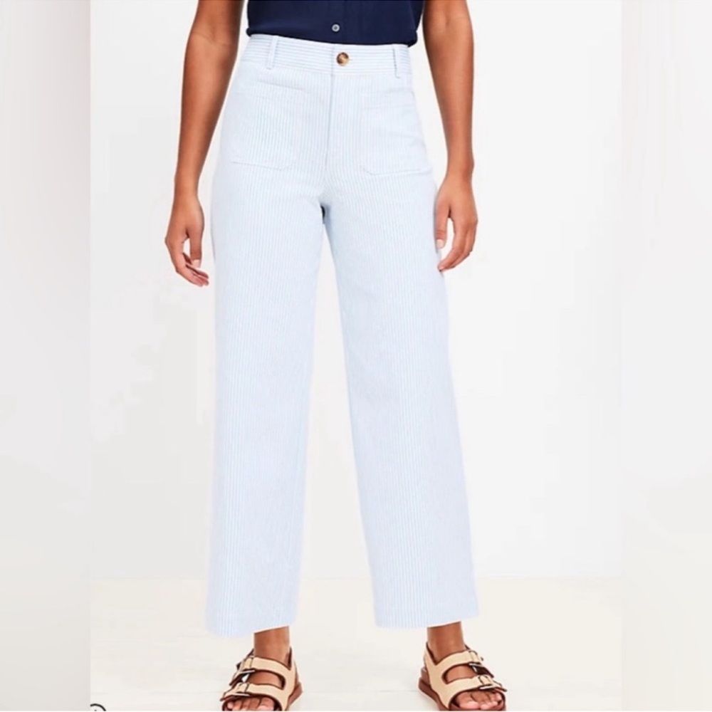 SOLD —LOFT Palmer Wide Leg Crop Pants Blue AND White Striped Pants sz 12